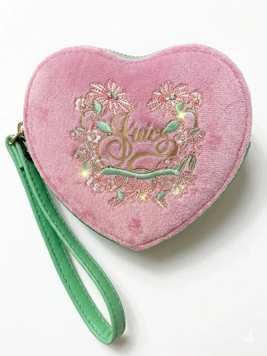 Juicy Couture Handbags - Juicy Couture Juicy In Bloom Heart Coin Purse Cherry Blossom Pink Green - NWT